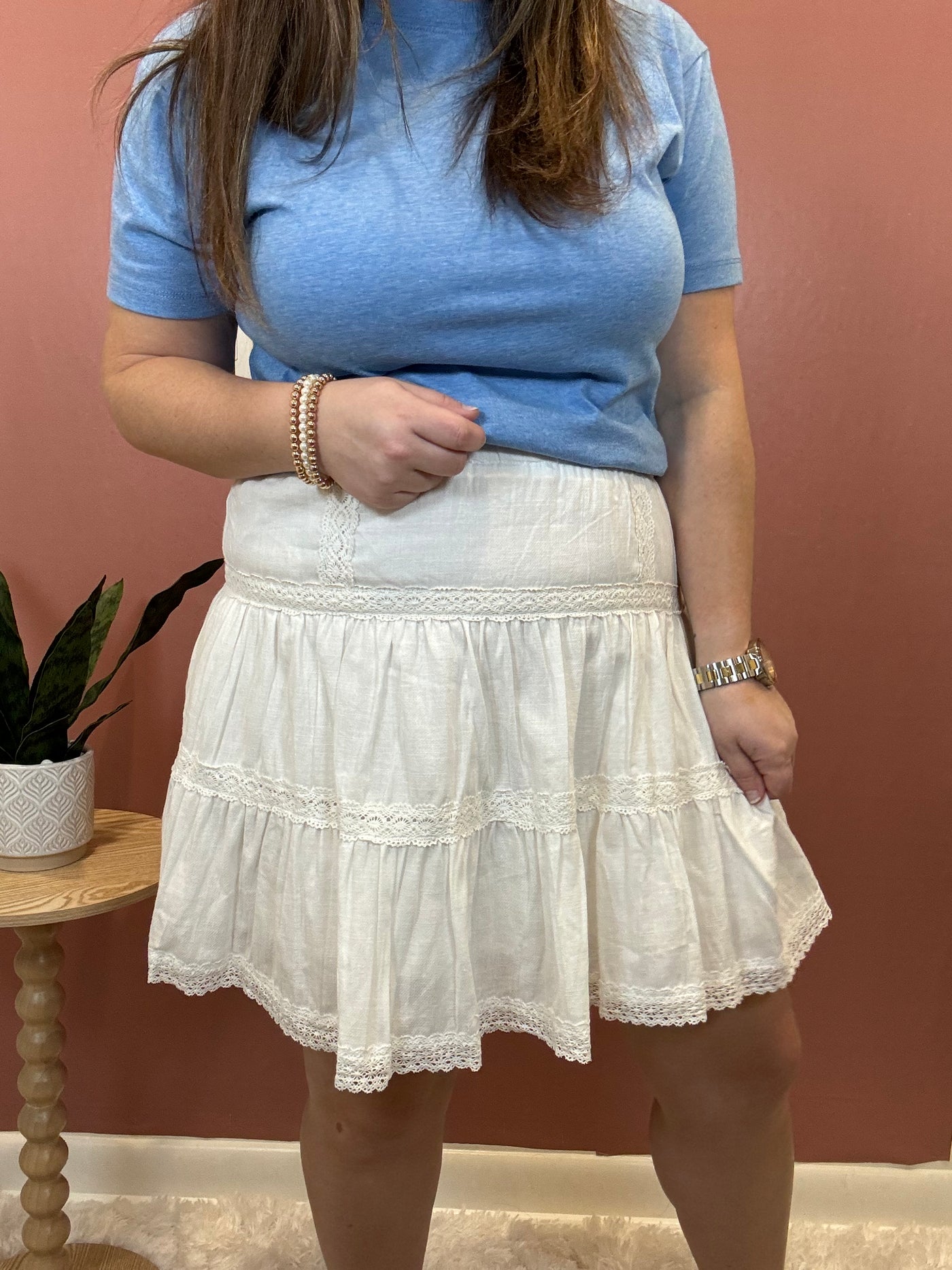 Tiara Tiered Lace Mini Skirt | White