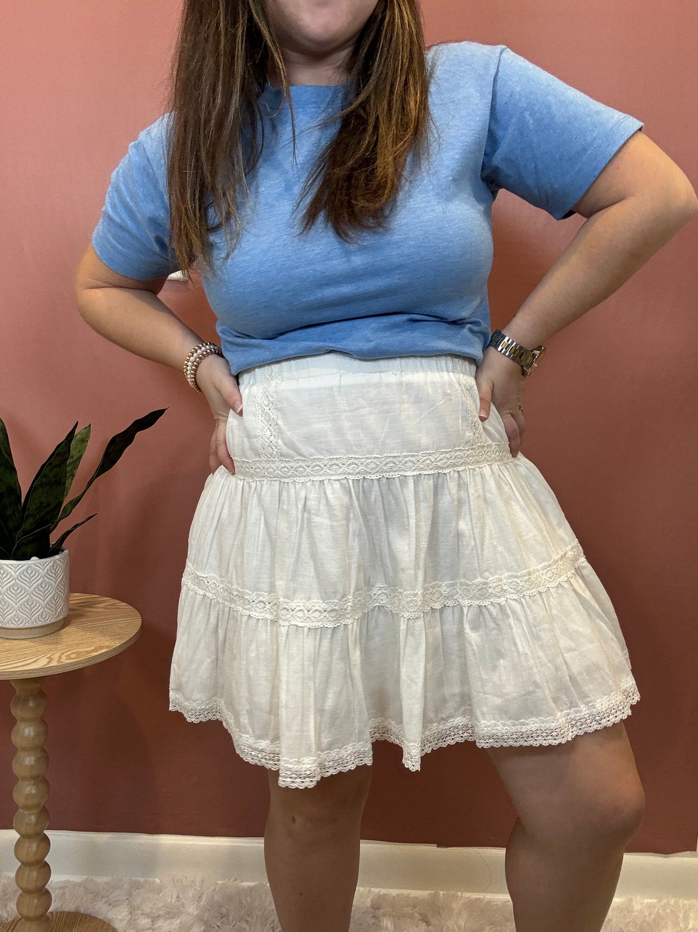Tiara Tiered Lace Mini Skirt | White