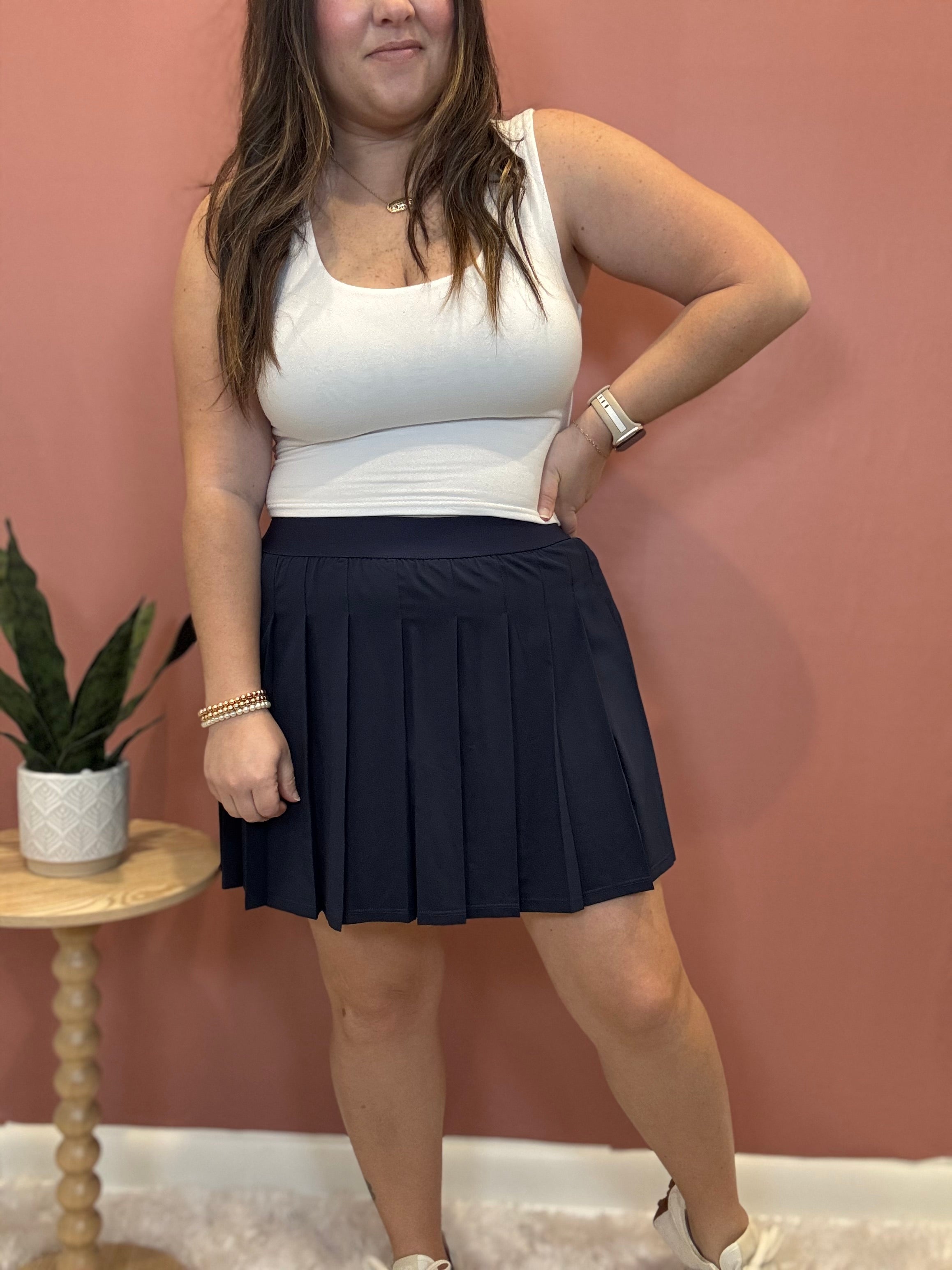 Pleated Tennis Skort | Navy
