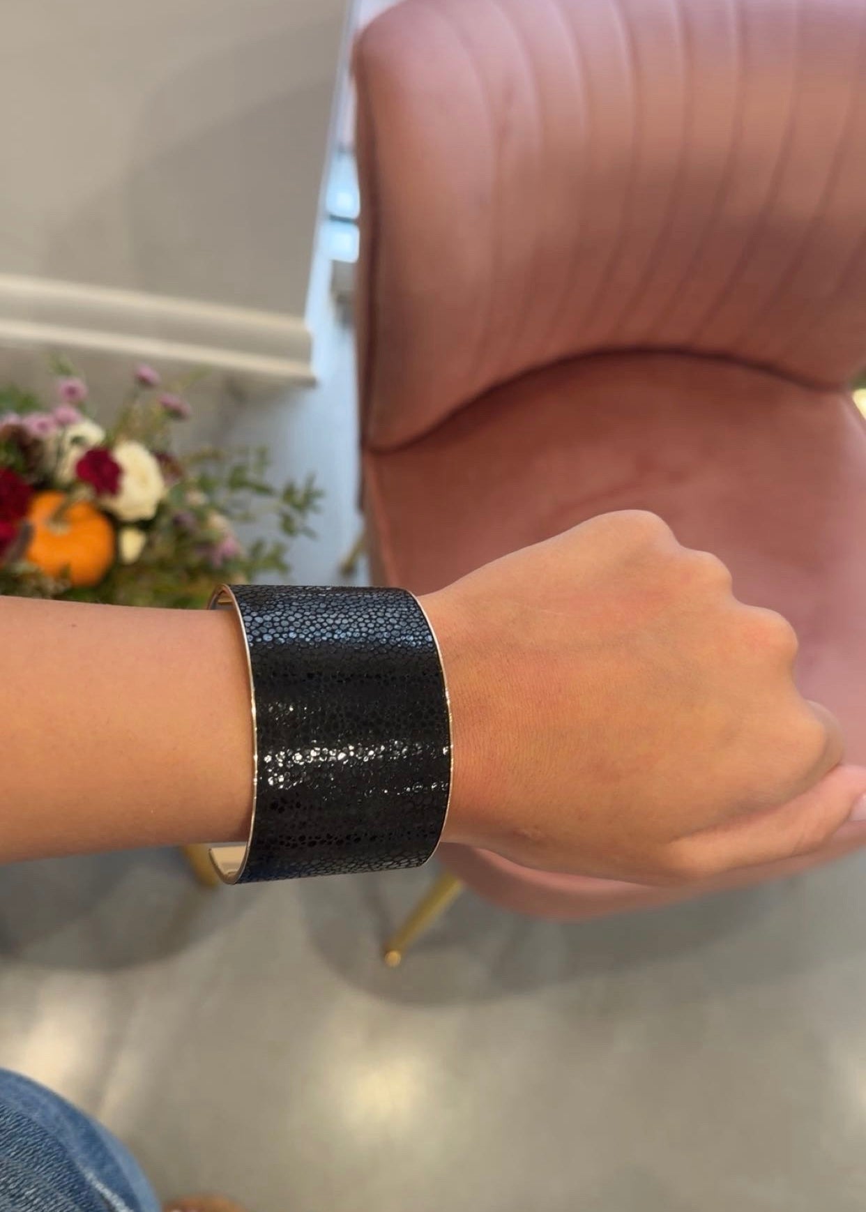 Faux Leather Cuff Bracelet | Black