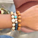 Wood & Bead Stretch Bracelet Set (Blue)