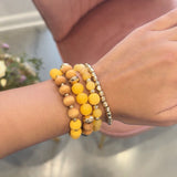 Wood & Bead Stretch Bracelet Set Mustard