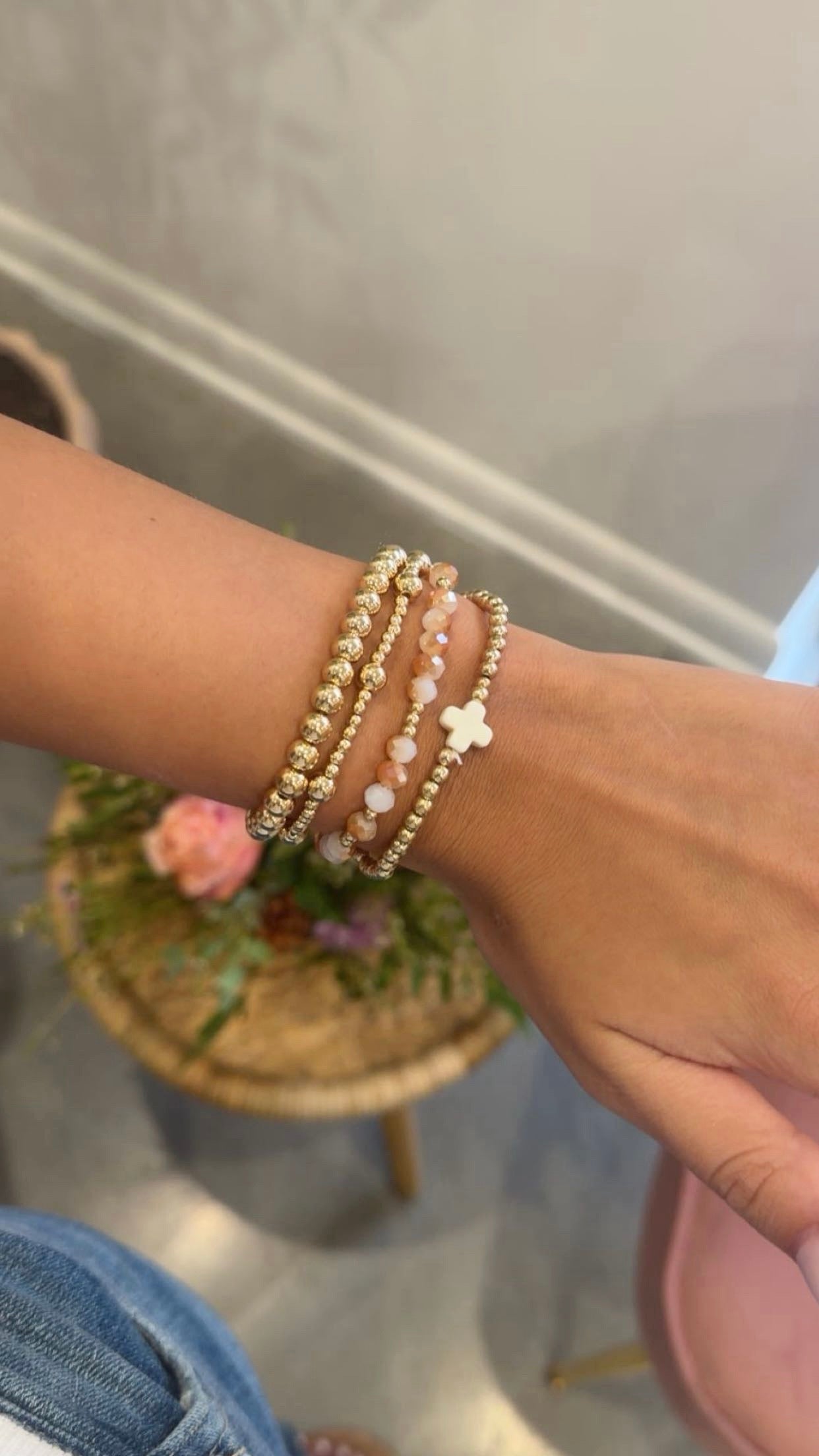 Cross Beaded Bracelet Set | White