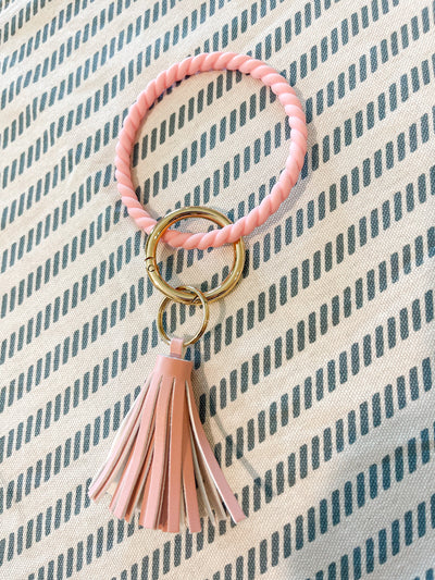 Twisted Silicone Key Ring with Tassel | Light Pink
