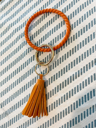 Twisted Silicone Key Ring with Tassel | Orange