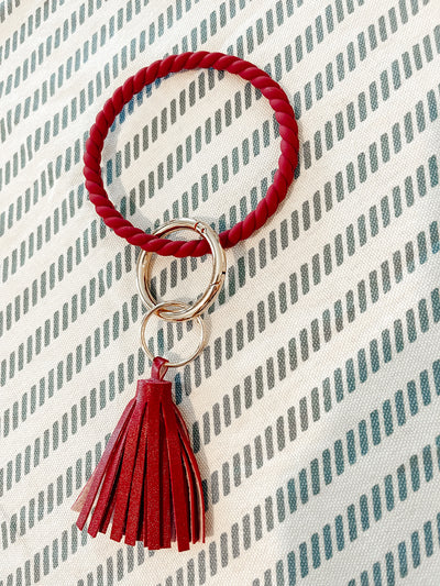 Twisted Silicone Key Ring with Tassel | Dark Red