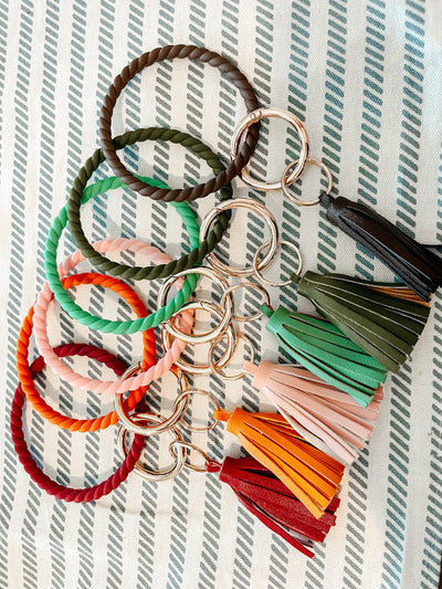 Twisted Silicone Key Ring with Tassel | Orange