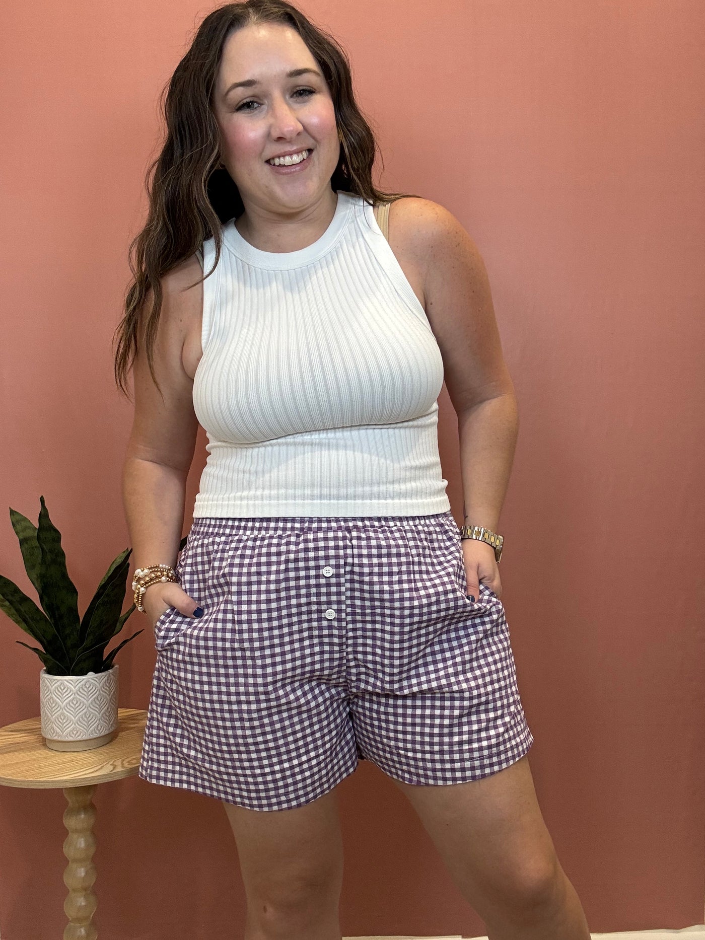 Gingham Check Woven Boxer Shorts | Purple