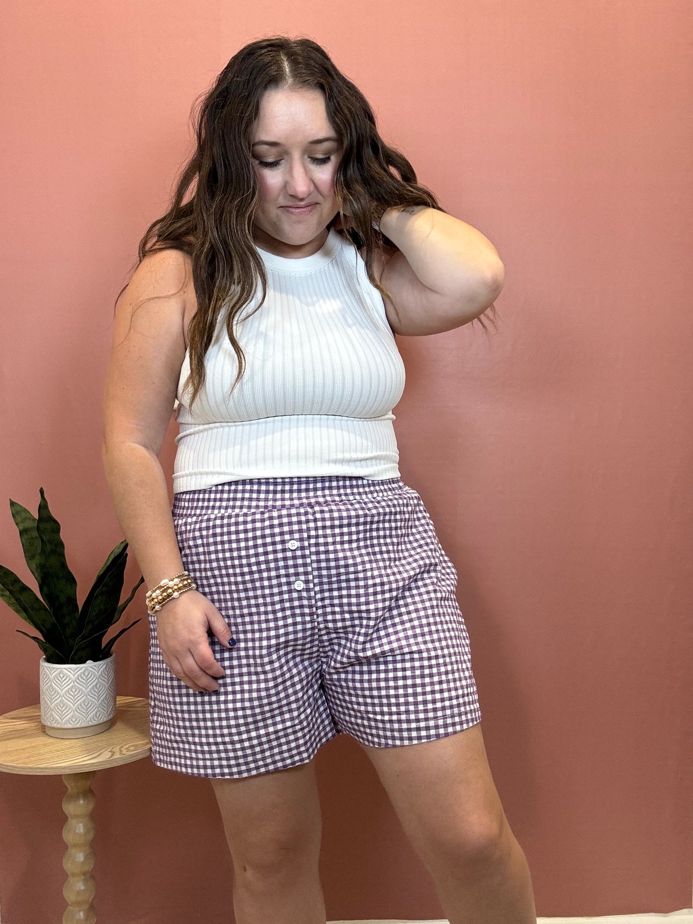 Gingham Check Woven Boxer Shorts | Purple