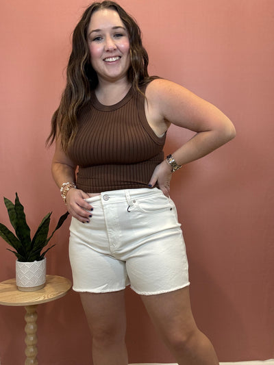 Raw Hem White Denim Shorts