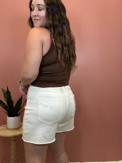 Raw Hem White Denim Shorts