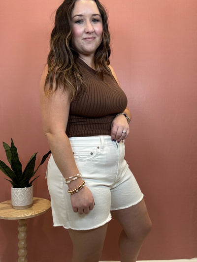 Raw Hem White Denim Shorts