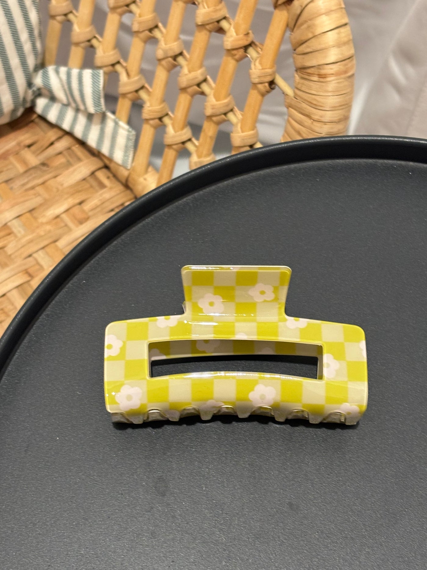 Daisy Checker Hair Claw Clip | Lime Green
