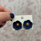Matte Soft Flower Stud Earring | Navy Blue