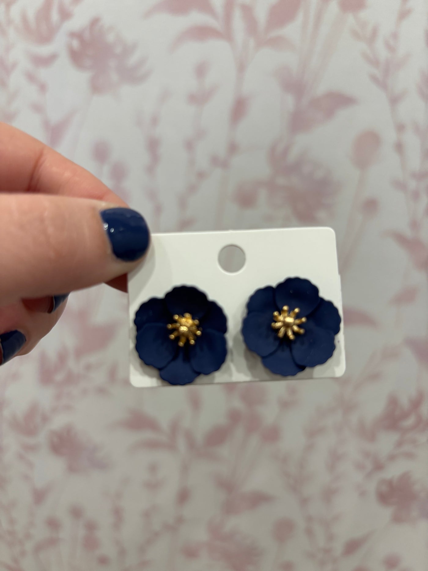 Matte Soft Flower Stud Earring | Navy Blue