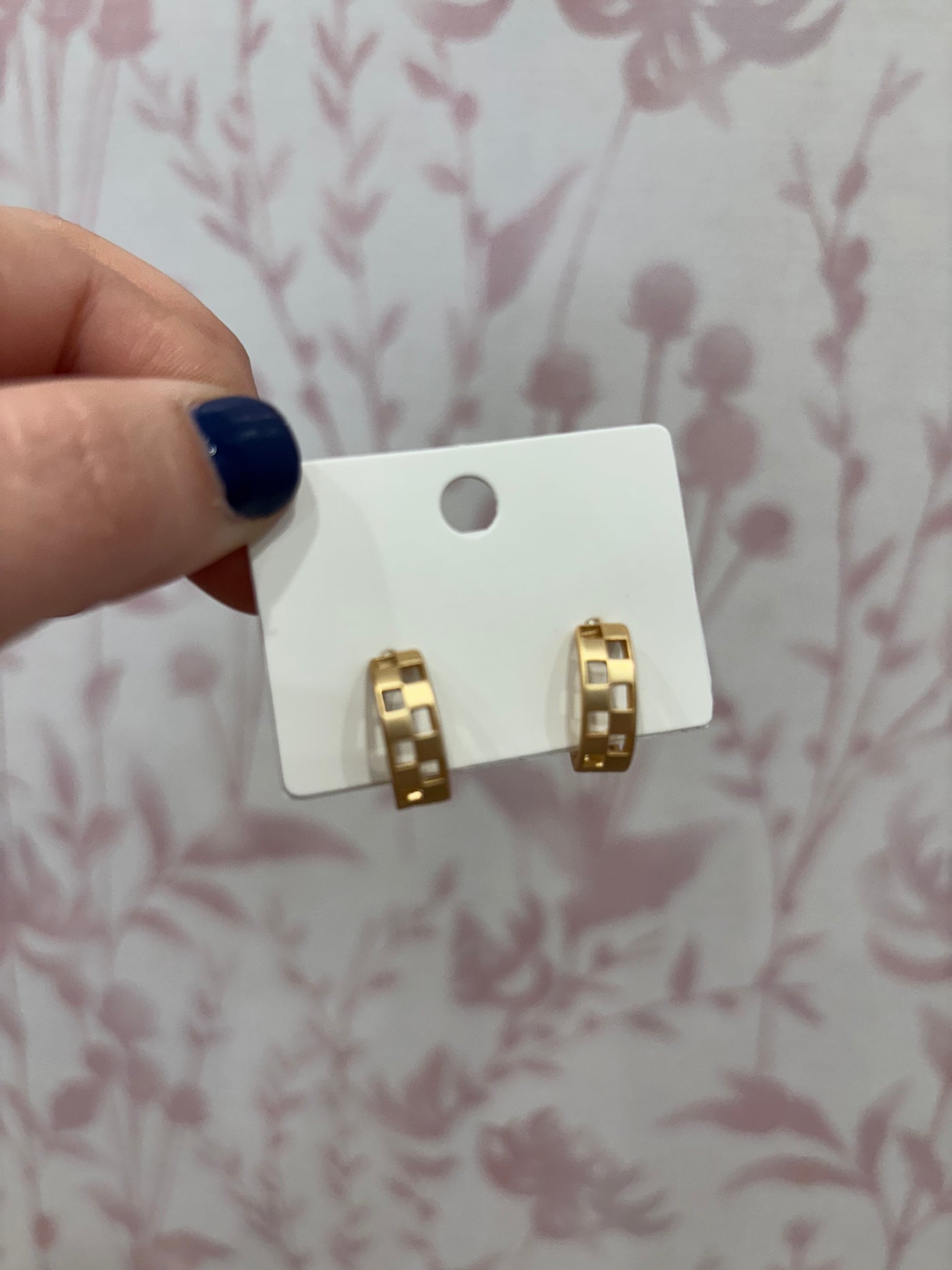 Mini Cutout Checker Hoop Huggie Earring | Gold