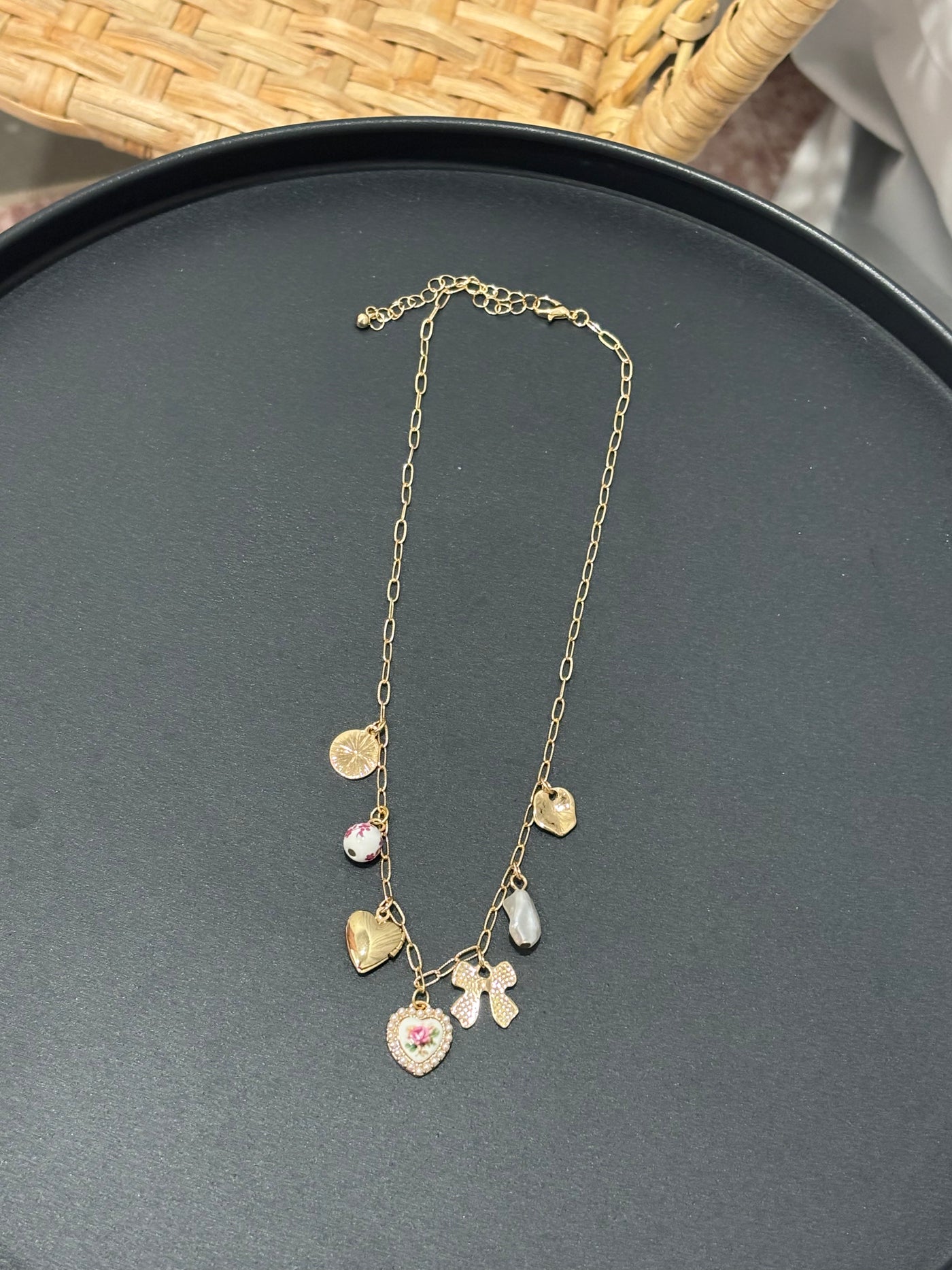 Bow Heart Charm Necklace