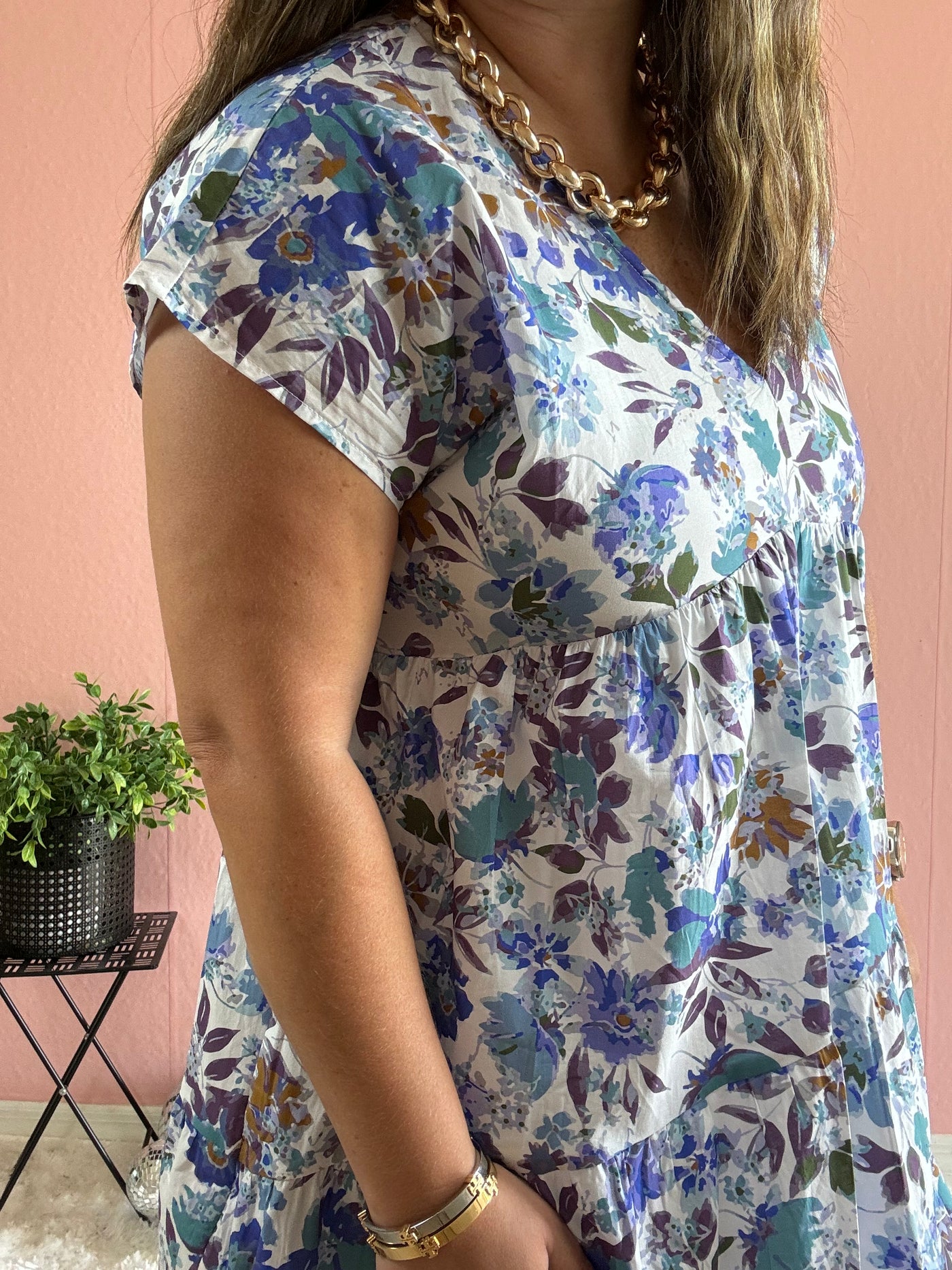 notched neck floral dress