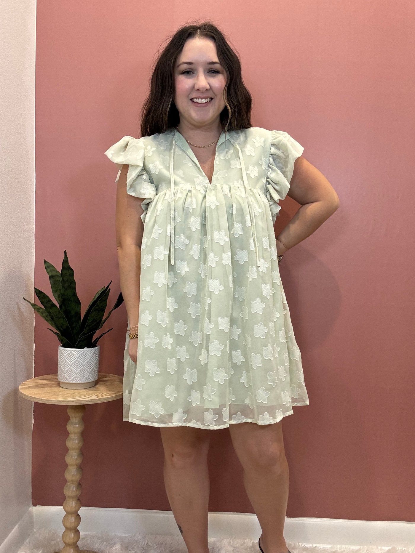 Sage Floral Woven Dress