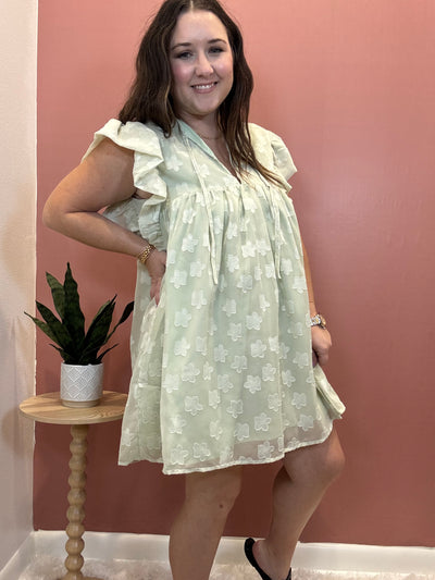Sage Floral Woven Dress