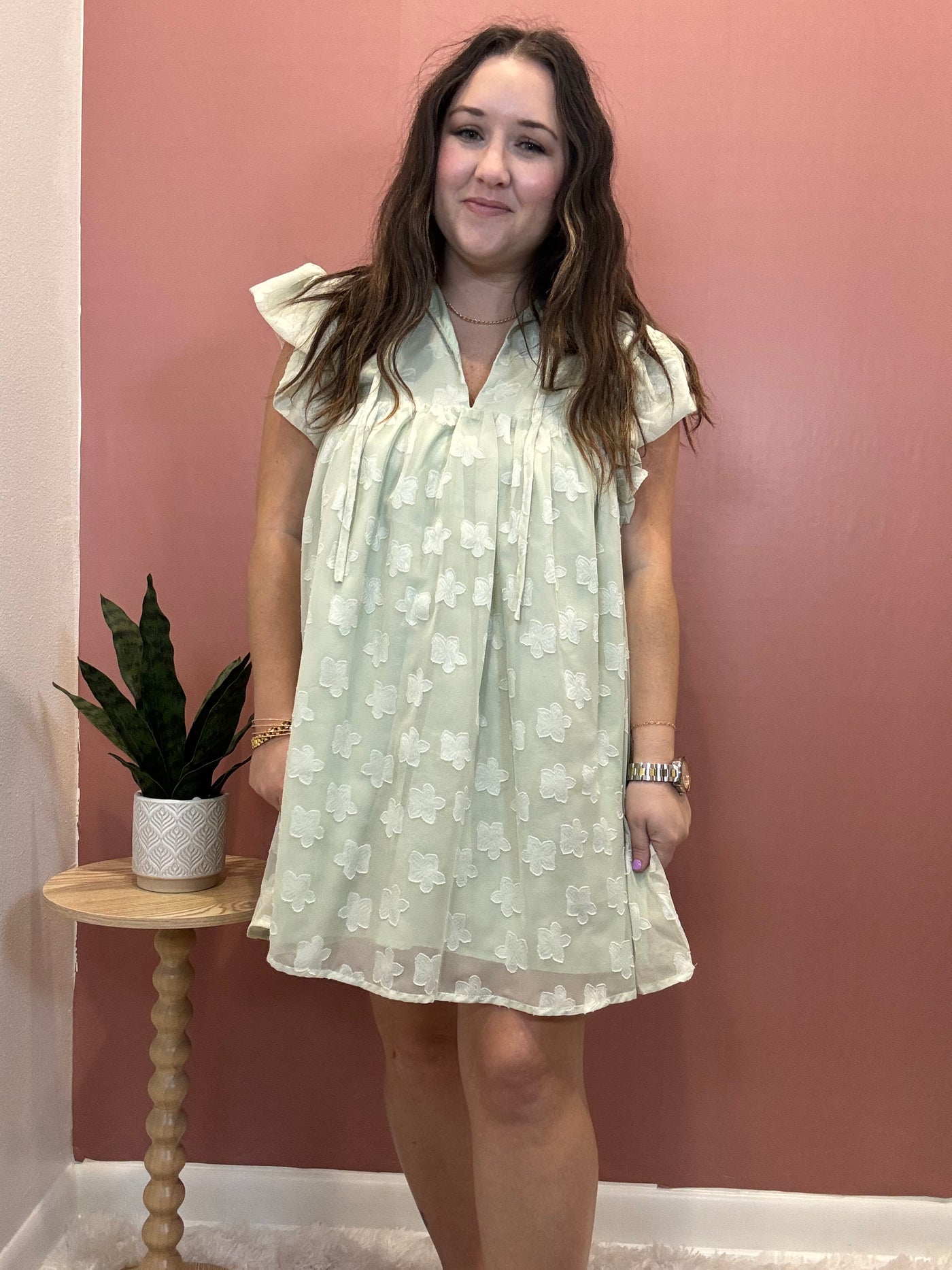 Sage Floral Woven Dress
