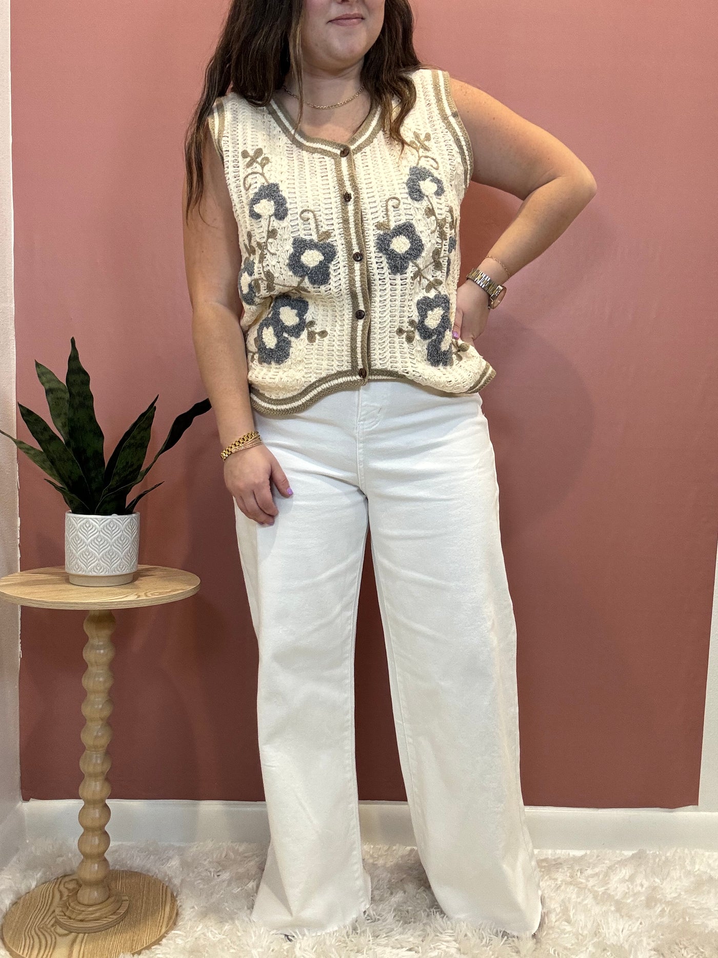 Stretch High Rise Wide Leg Cropped Denim Jean | White