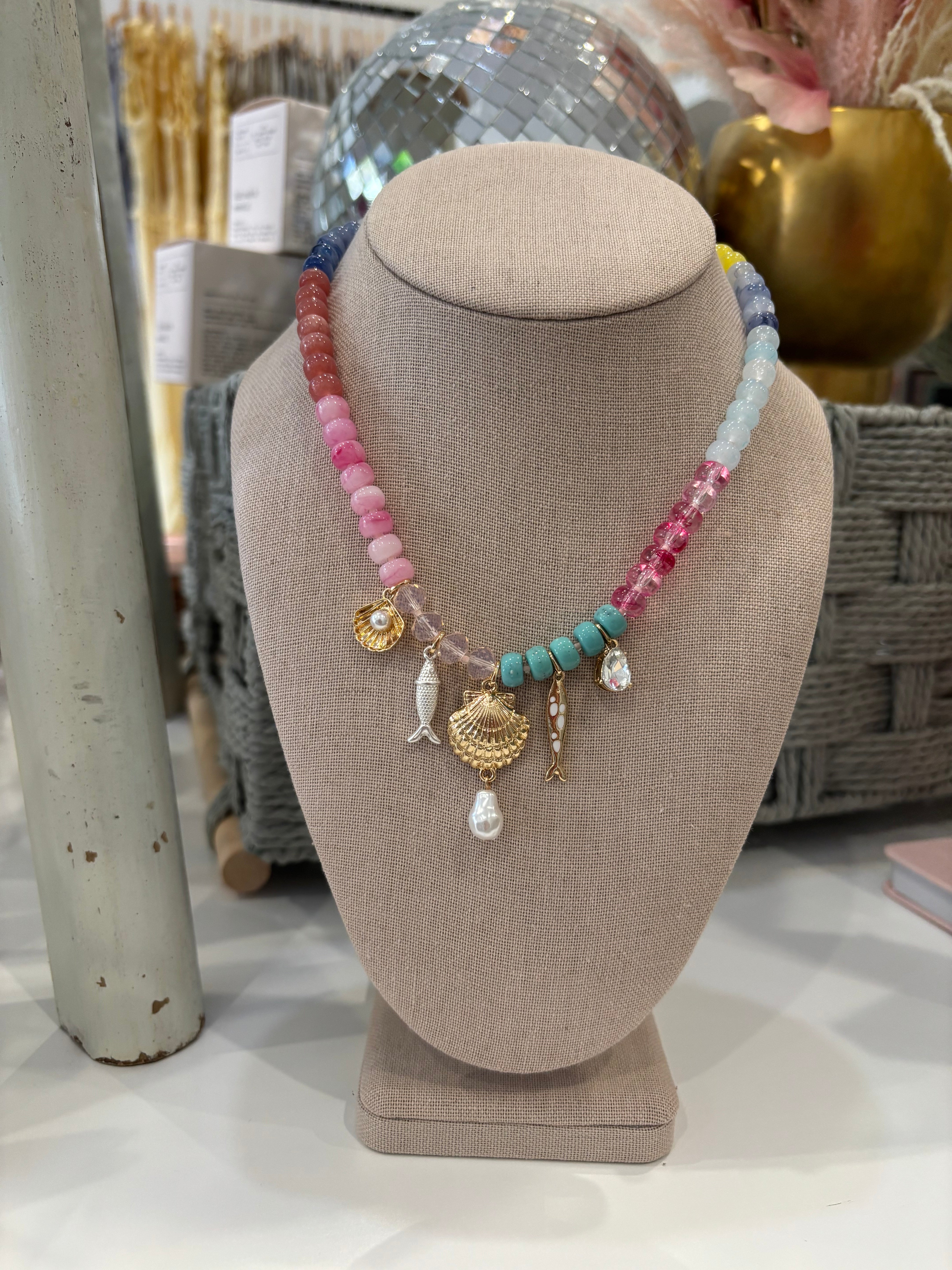 Nautical Fish Beaded Charm Necklace