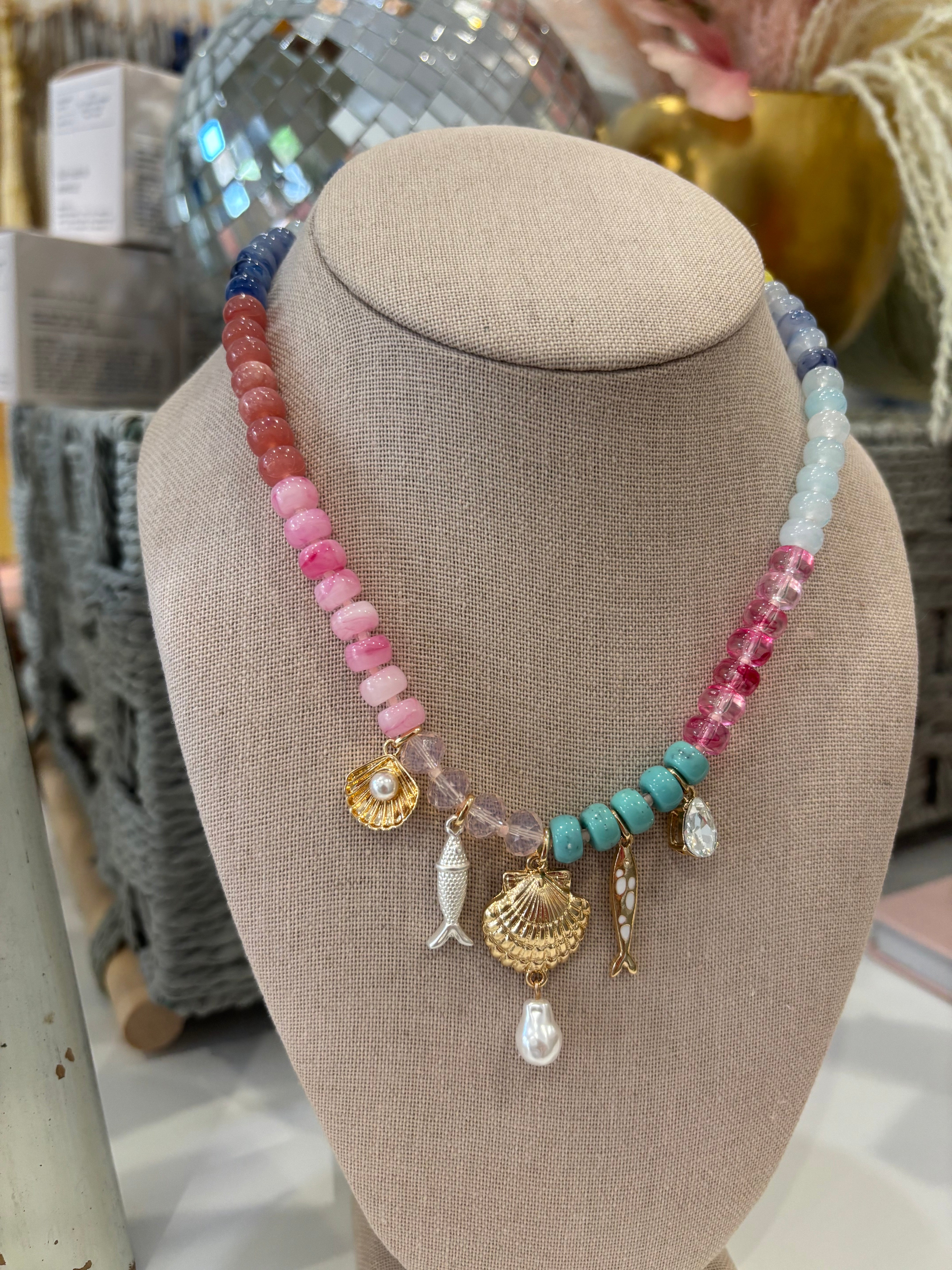 Nautical Fish Beaded Charm Necklace