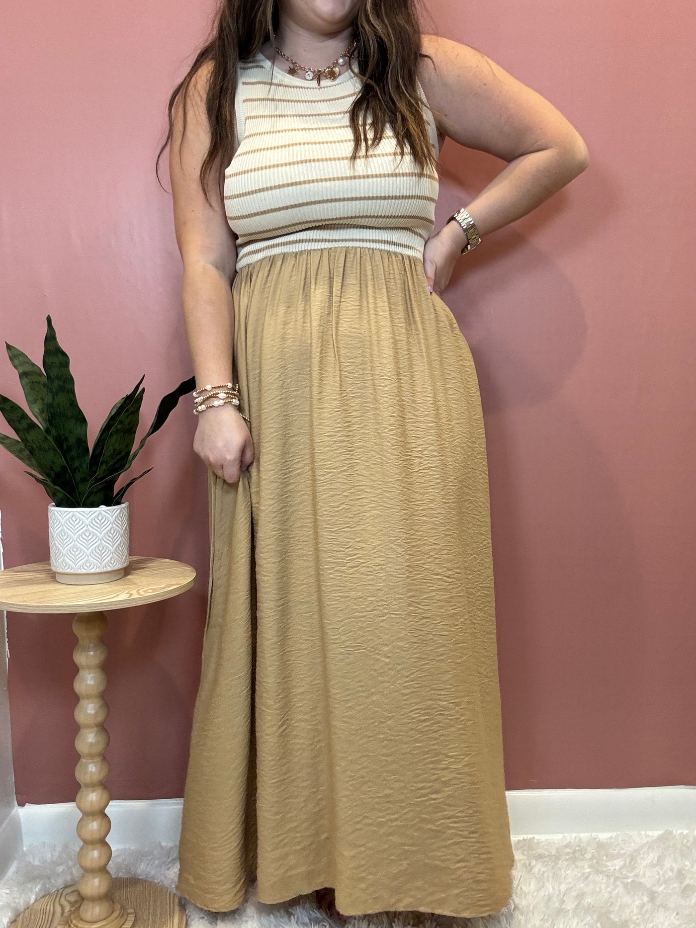 Stripe Tank Sleeveless Midi Dress