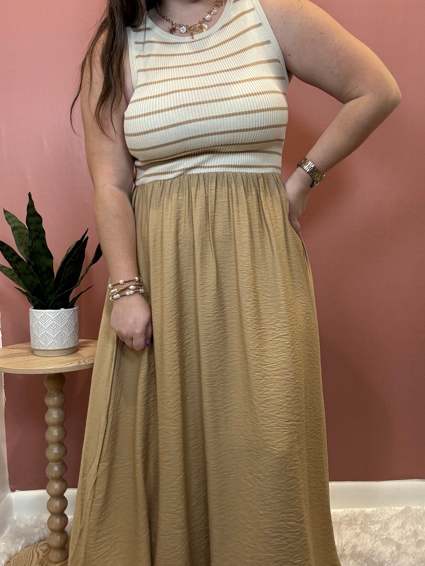 Stripe Tank Sleeveless Midi Dress