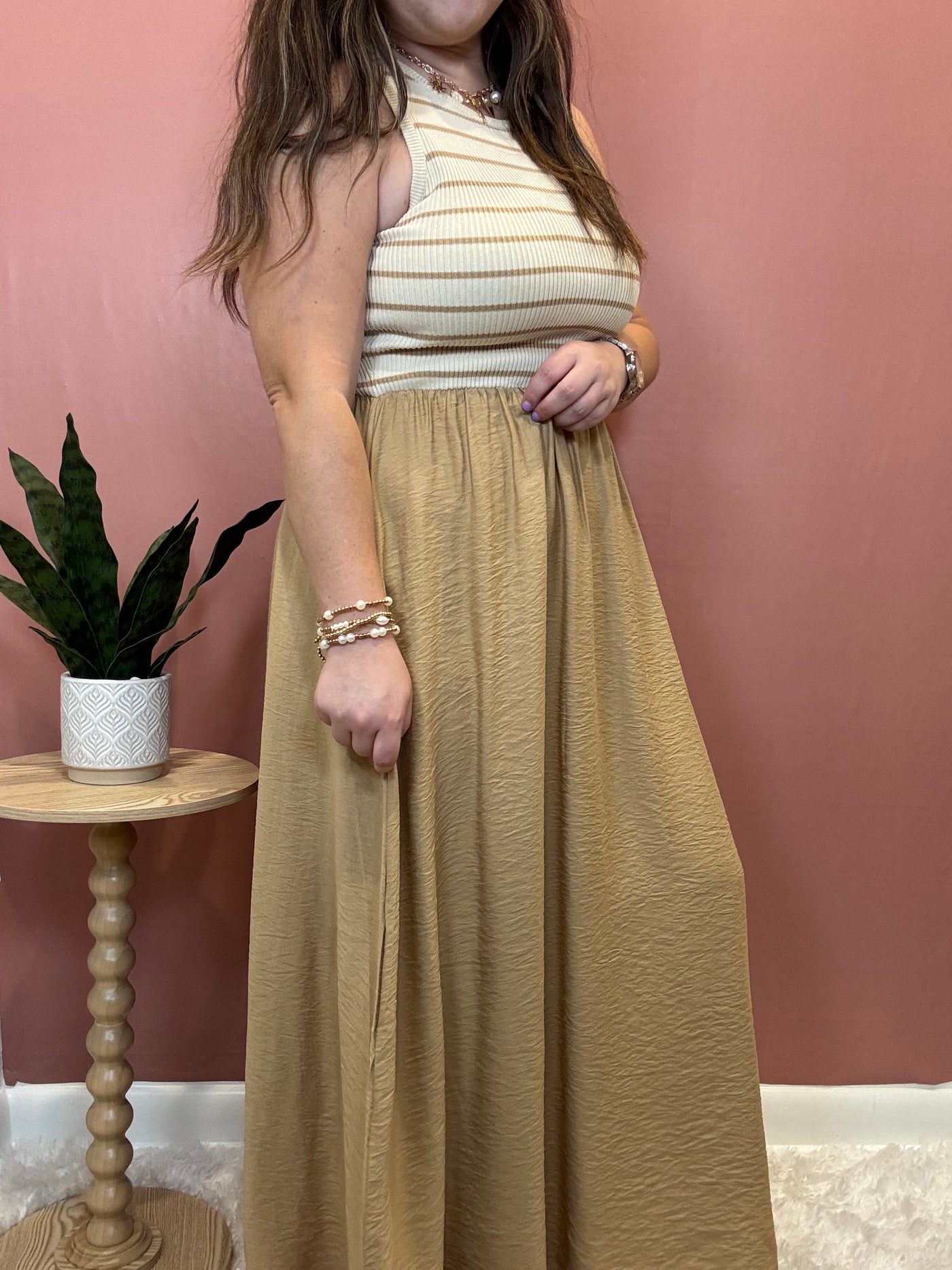 Stripe Tank Sleeveless Midi Dress