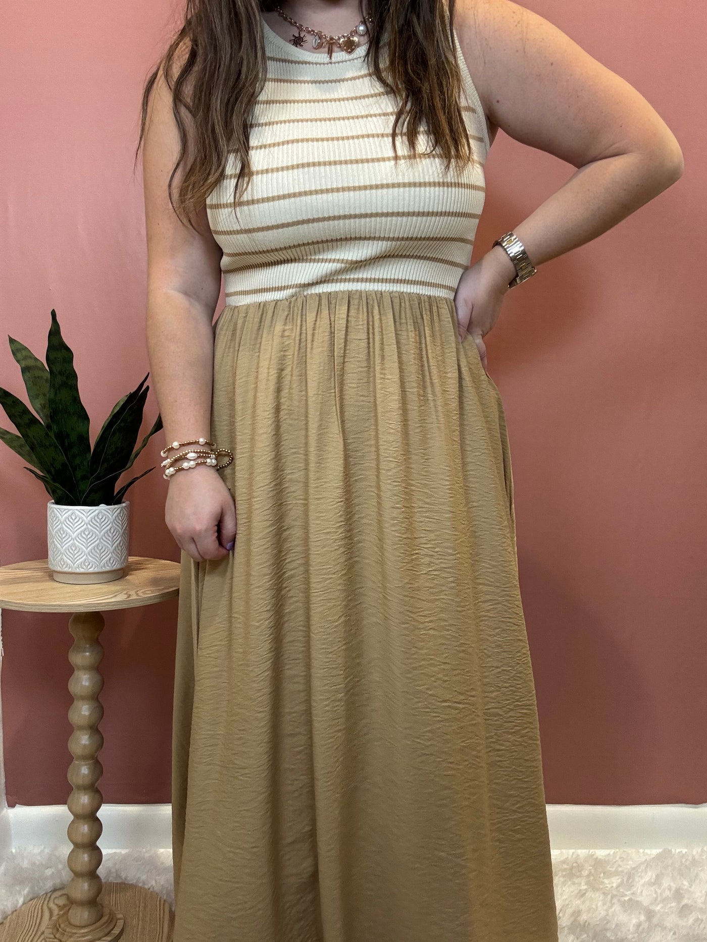 Stripe Tank Sleeveless Midi Dress