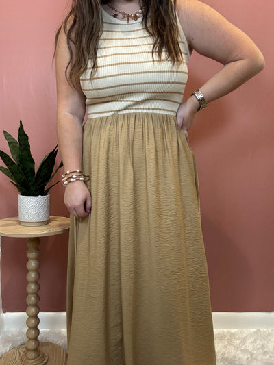 Stripe Tank Sleeveless Midi Dress
