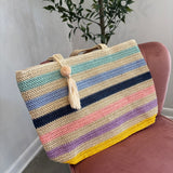 Striped Crochet Women's Tote Bag with Tassel