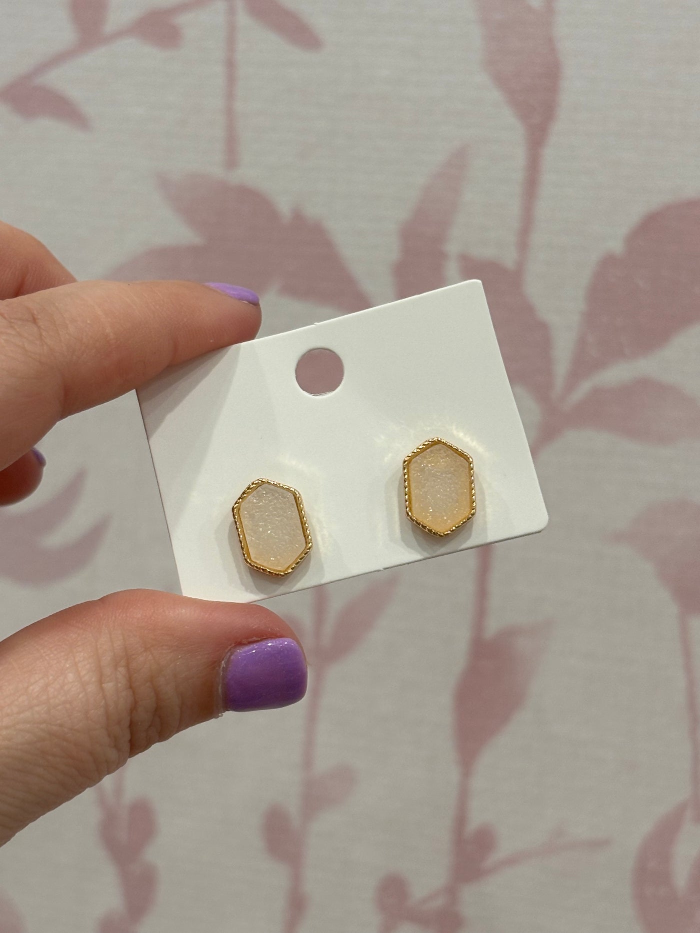 Hexagon Post Earrings | White