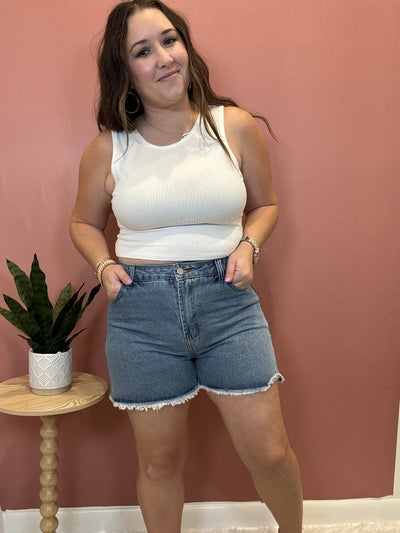High Waisted Denim Shorts With Pockets