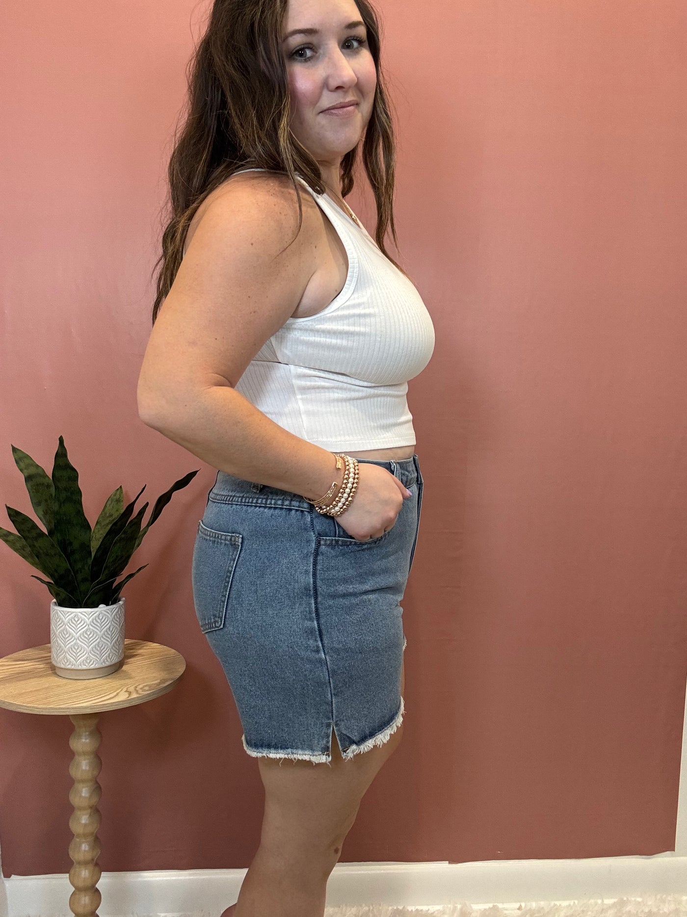 High Waisted Denim Shorts With Pockets