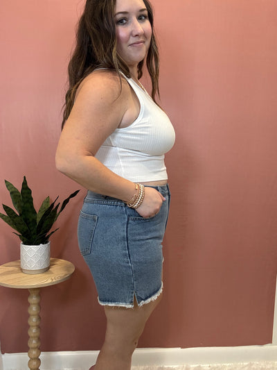 High Waisted Denim Shorts With Pockets