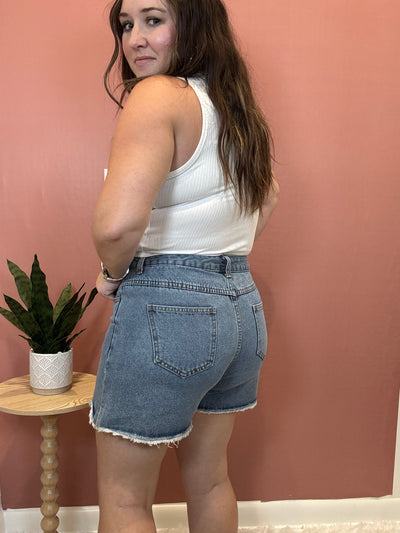 High Waisted Denim Shorts With Pockets