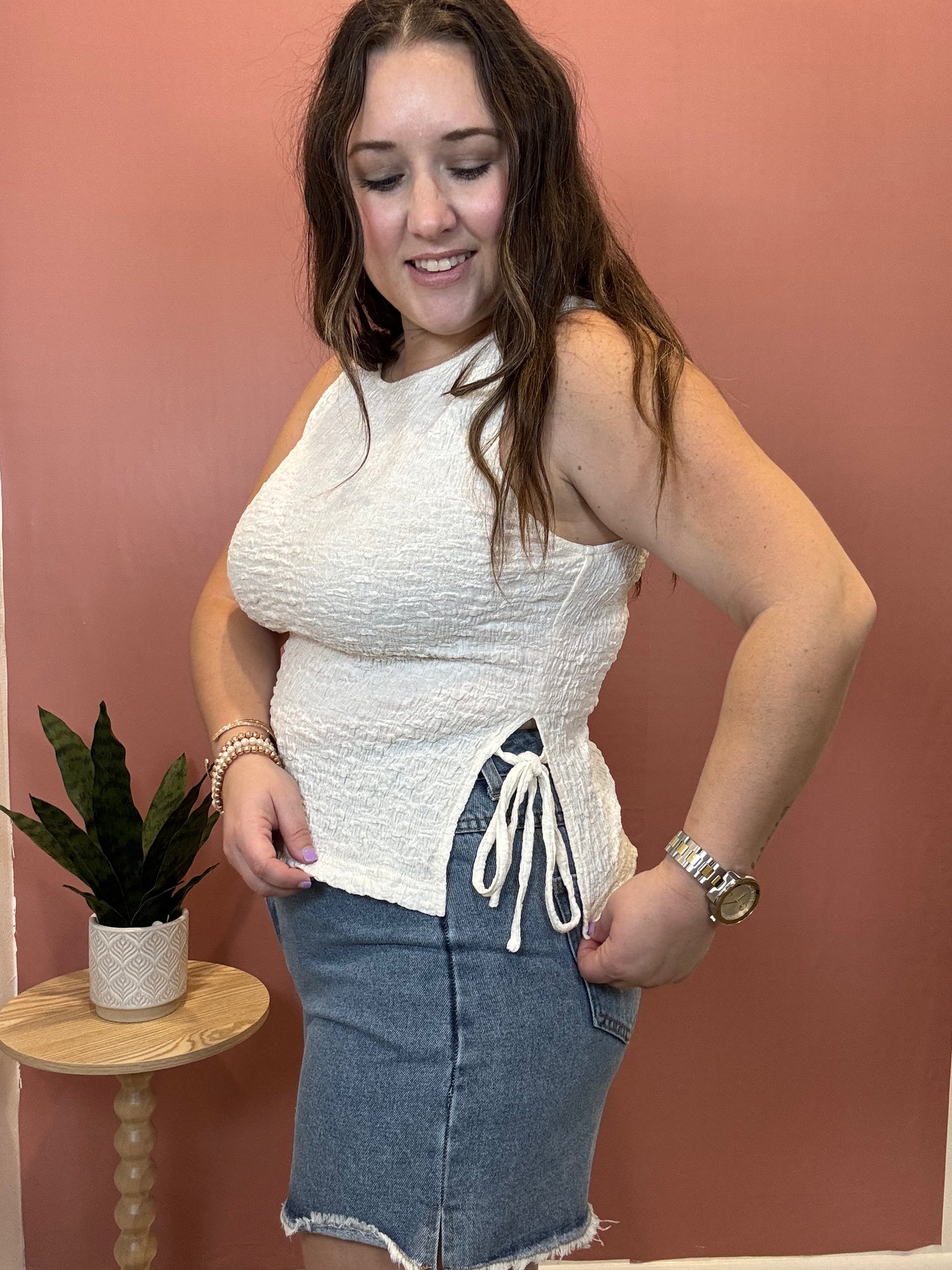 Texture Tie Tank Top | Ivory