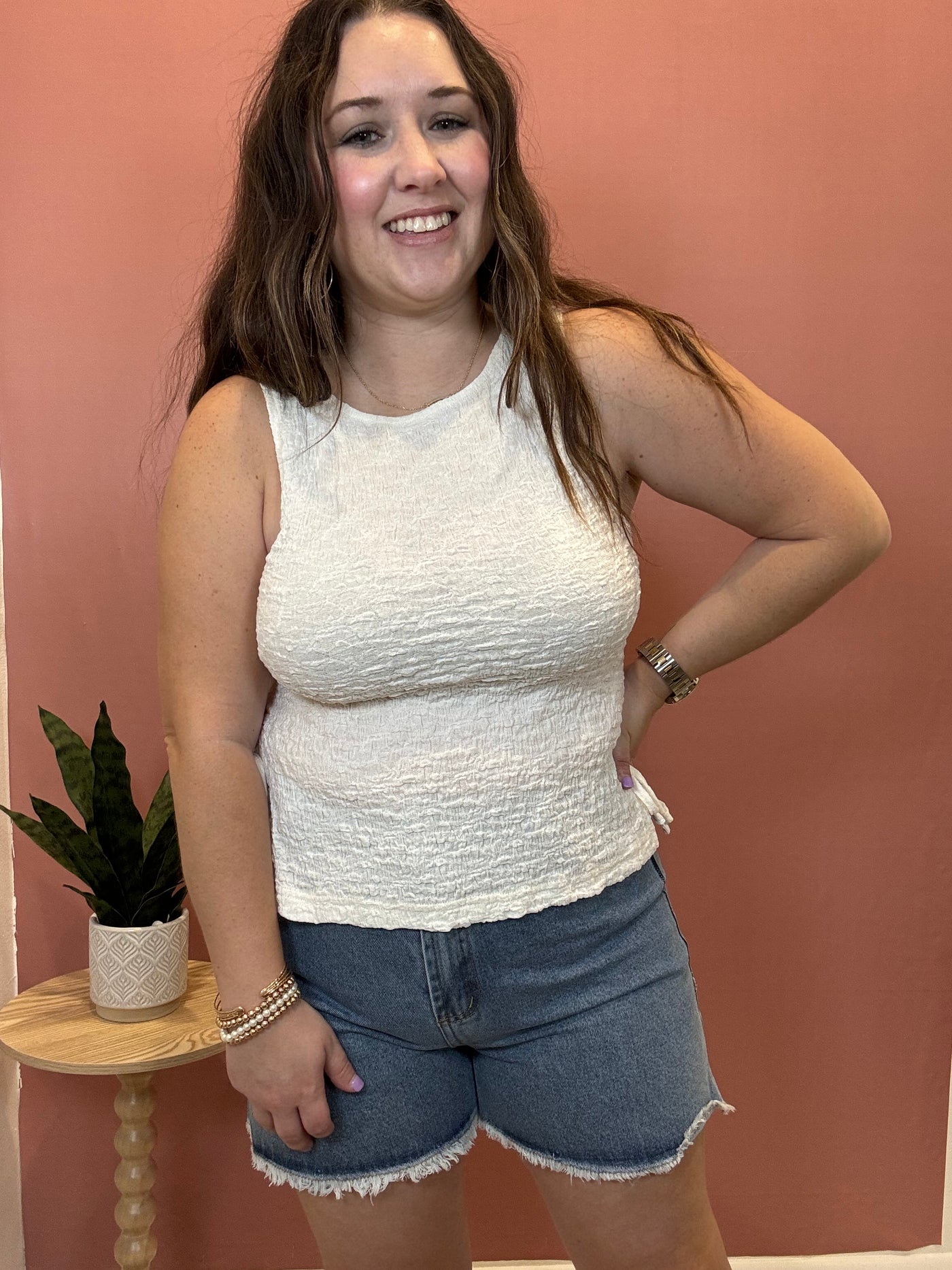 Texture Tie Tank Top | Ivory