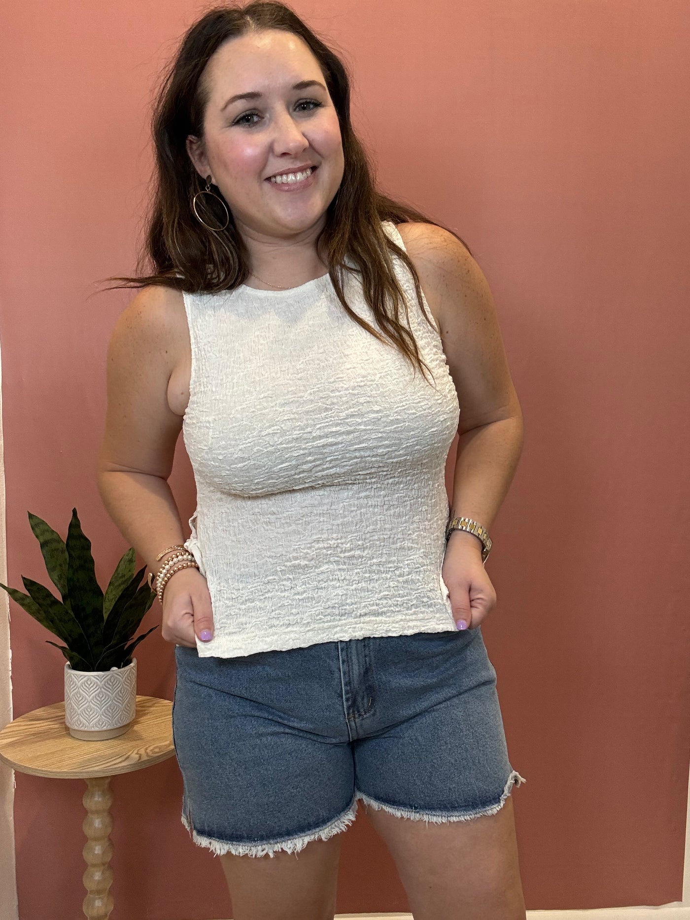 Texture Tie Tank Top | Ivory