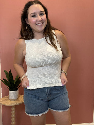 Texture Tie Tank Top | Ivory