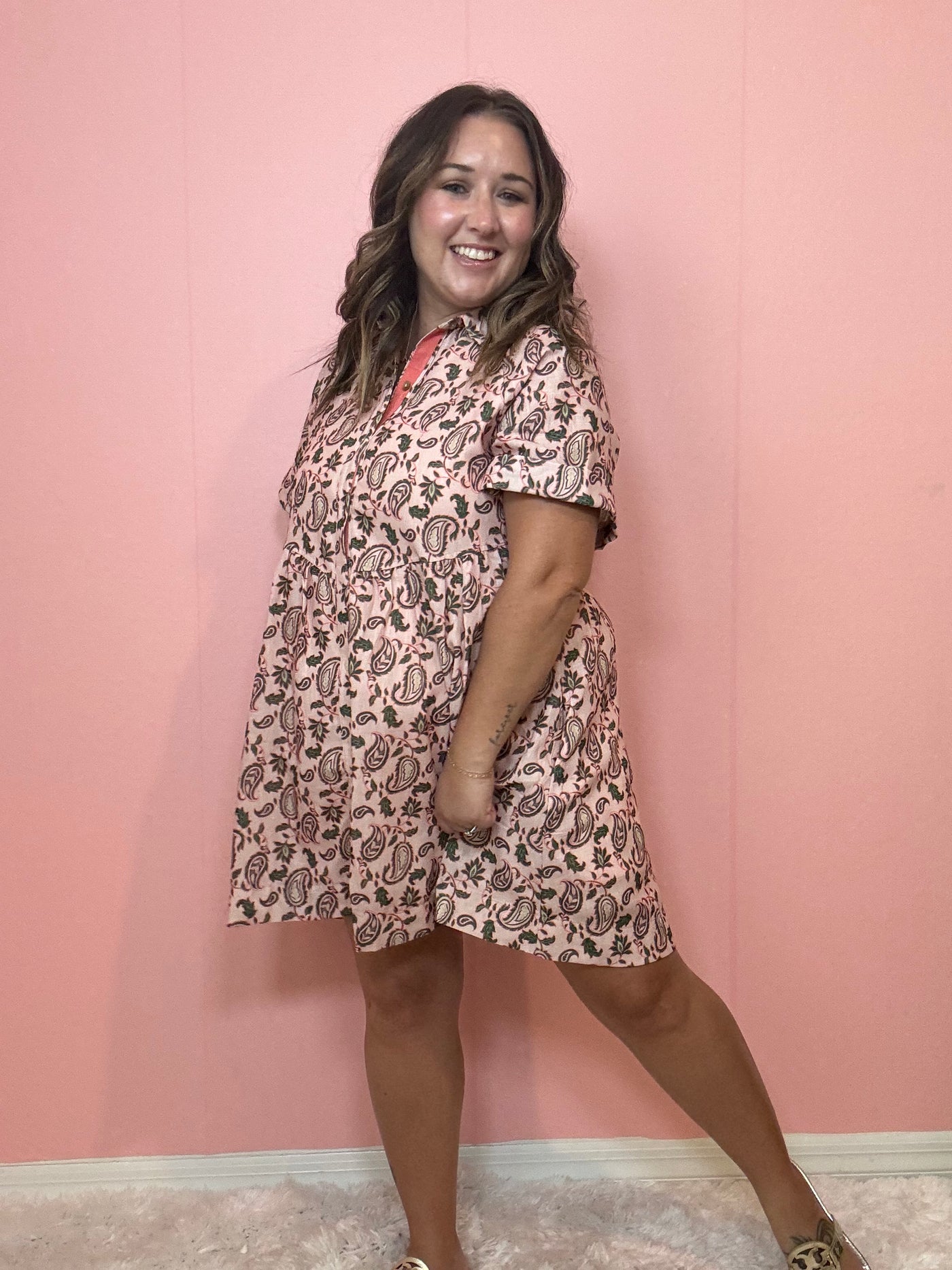 pink button down mini dress