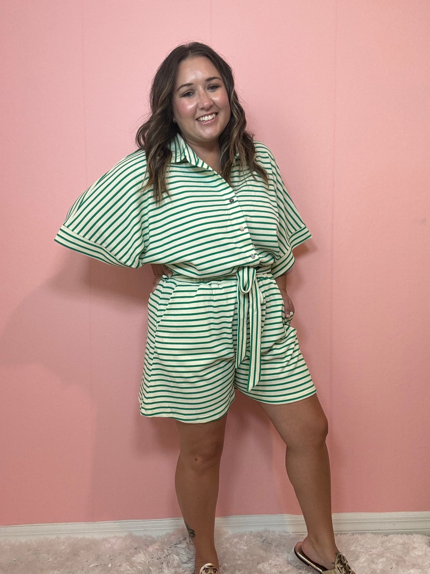 short sleeve romper with pockets