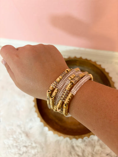 Clear and gold resin bracelet stack