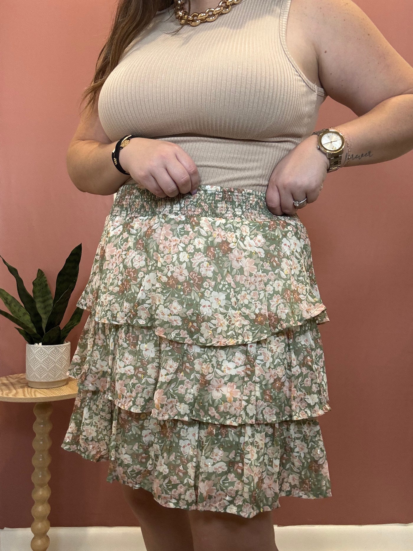 Sage Floral Mini Skirt