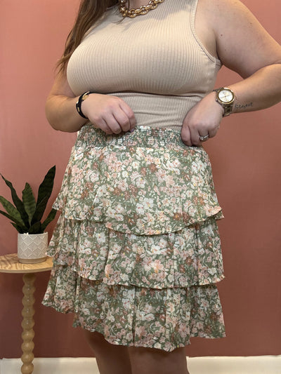 Sage Floral Mini Skirt