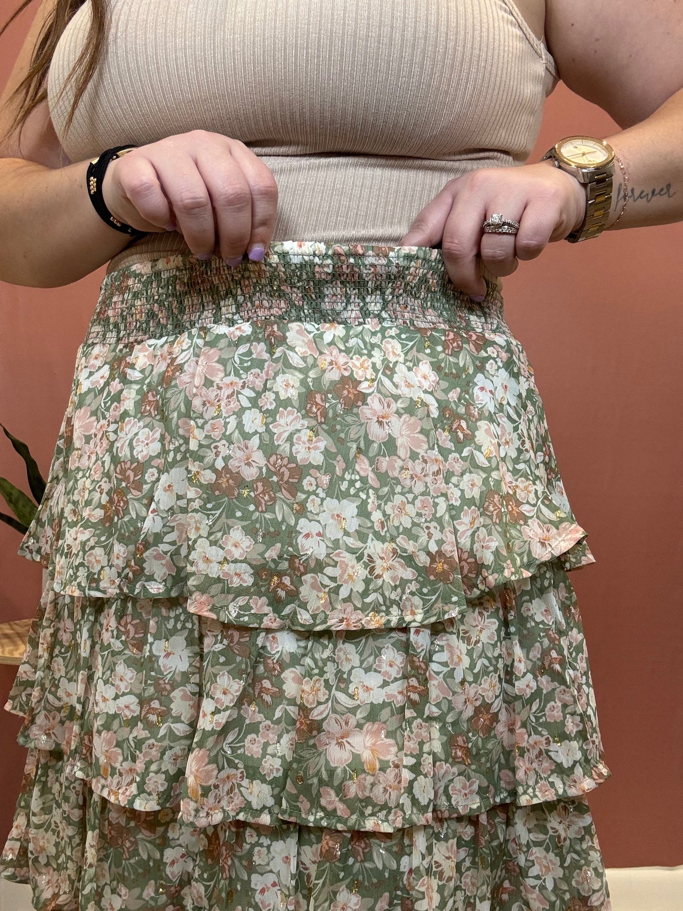 Sage Floral Mini Skirt
