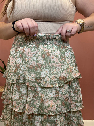 Sage Floral Mini Skirt
